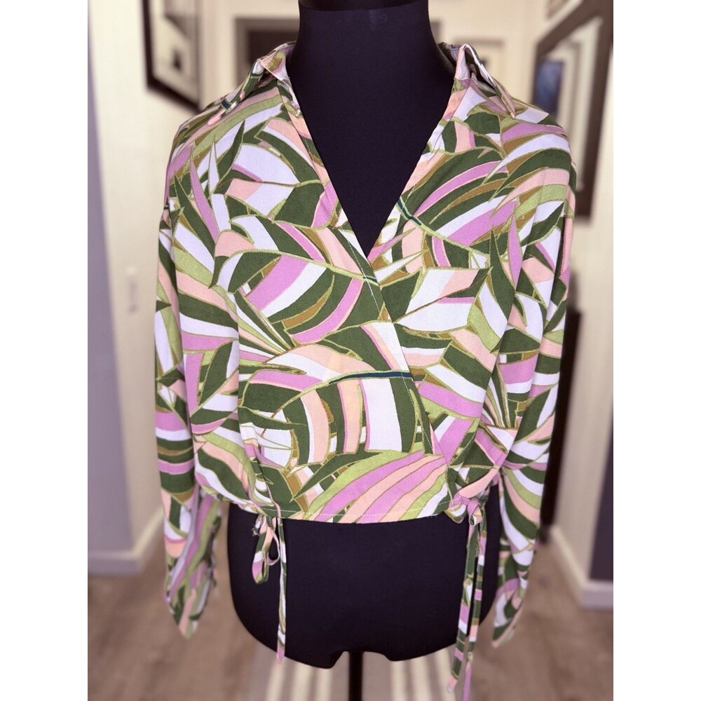 Dress Forum Los Angles Cropped Wrap Tie Waist Long Sleeves Tie Dyed Top Large